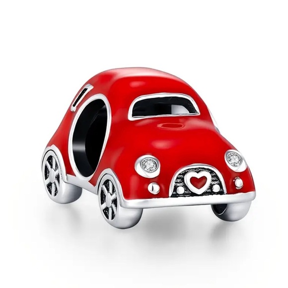 KEQ Jewelry - Red Volkswagen Beetle Charm with Red Heart Details
